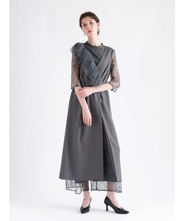 ポイントチュールレースレイヤードドレス