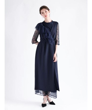 ポイントチュールレースレイヤードドレス