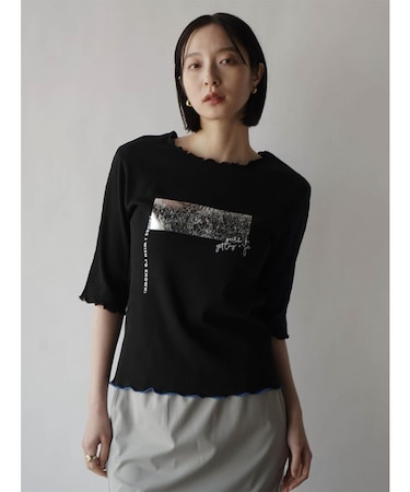 箔プリントメロウリブトップス