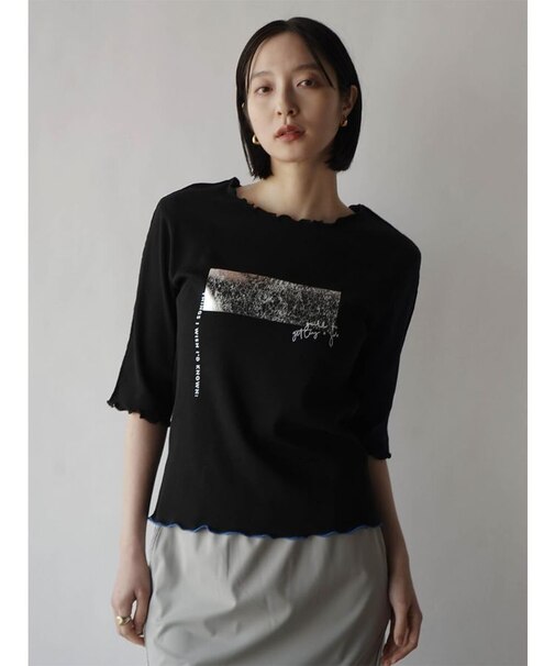 箔プリントメロウリブトップス