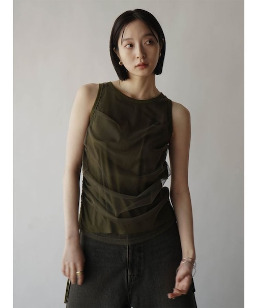 サイドギャザーチュールドッキングトップス