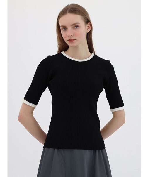 バイカラーリブニット