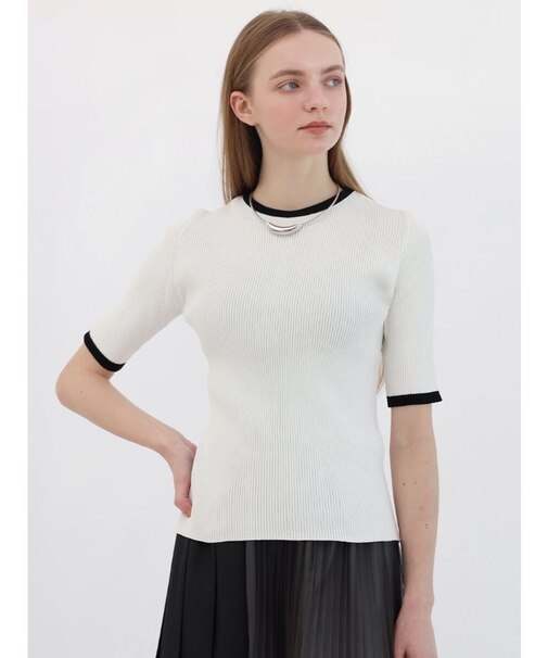 バイカラーリブニット