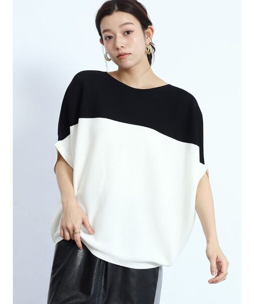 バイカラードルマンワイドニット