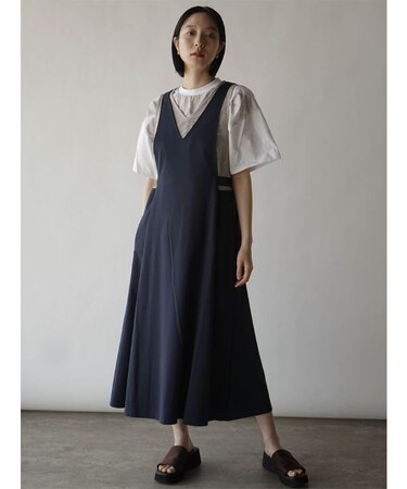 メッシュレイヤードVネックワンピース