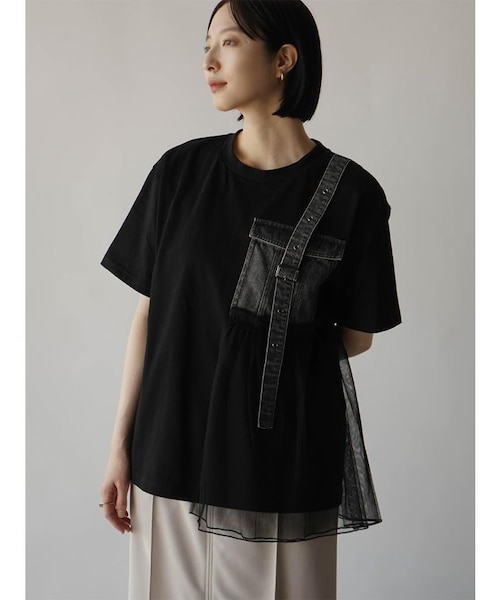 デニム×チュールドッキングポケットTシャツ｜メドックの通販