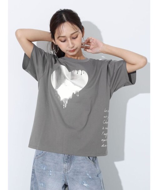 箔ハートプリントTシャツ