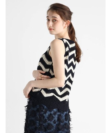 シェブロン柄クロシェプルオーバー