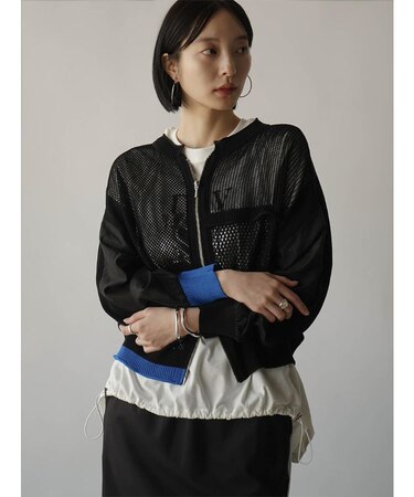 メッシュ×シアー配色ダブルジップブルゾン