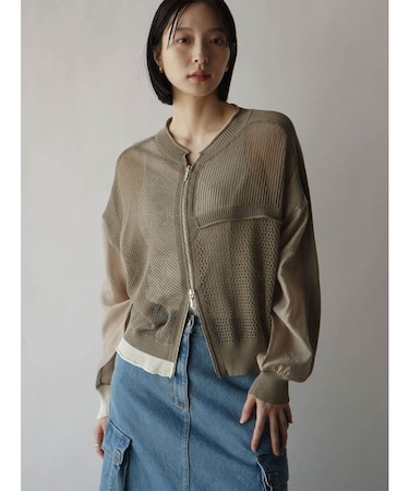 メッシュ×シアー配色ダブルジップブルゾン