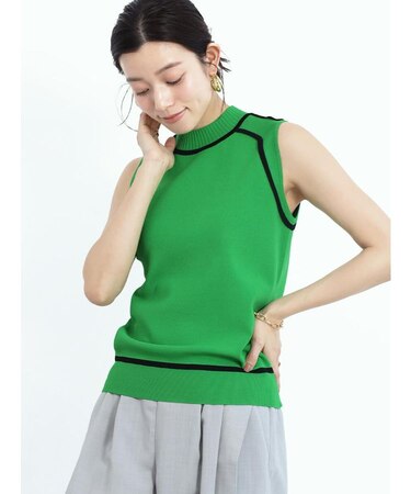 配色ノースリーブニットトップス