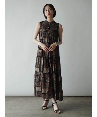 エスニックプリントノースリーブワンピース