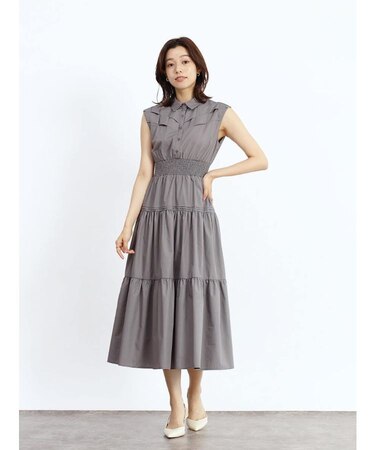 格子編みデザインティアードワンピース