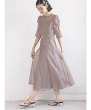 ボリュームショルダーバイカラードレス