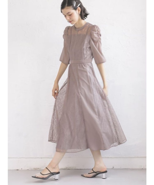 ボリュームショルダーバイカラードレス