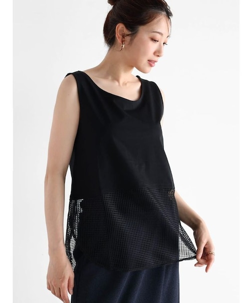 メッシュ切替ノースリーブトップス(black)