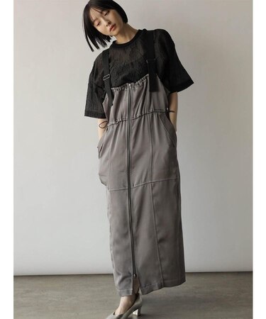 配色ステッチフロントジップジャンパースカート