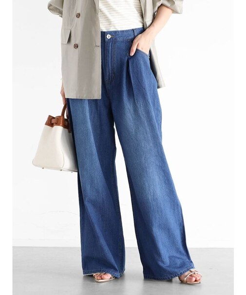 リネンミックスルーズデニムパンツ