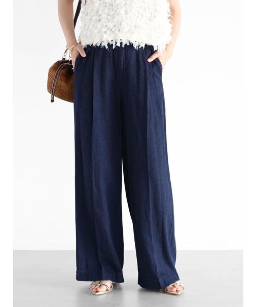 リネンミックスセンタープレスタックデニムパンツ