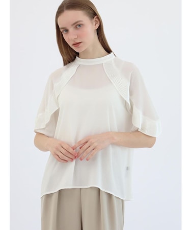 ハーフスリーブプリーツフリルブラウス