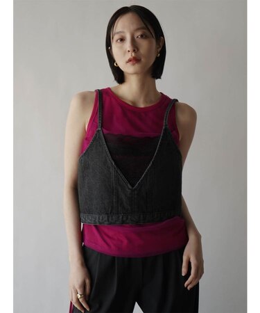 レースドッキングキャミソールデニムビスチェ