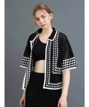 バイカラークロシェニットシャツ