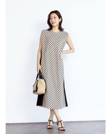 バイアスストライプカットソーワンピース