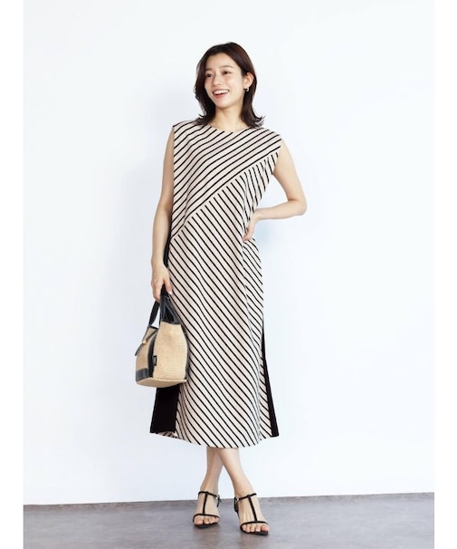 バイアスストライプカットソーワンピース