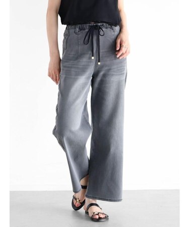 ドロストストレッチデニムワイドパンツ