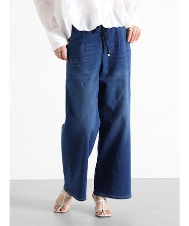 ドロストストレッチデニムワイドパンツ