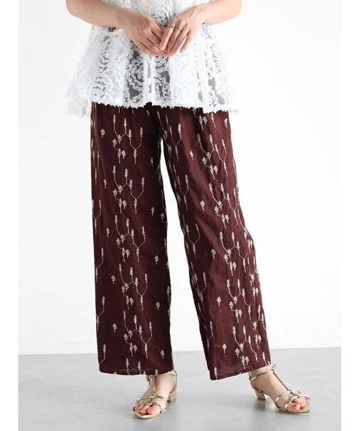 ボタニカル刺繍ワイドパンツ