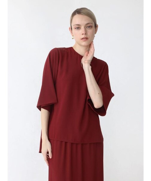 バックサテンハーフスリーブブラウス