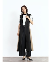 アシンメトリーラペル配色ジレワンピース