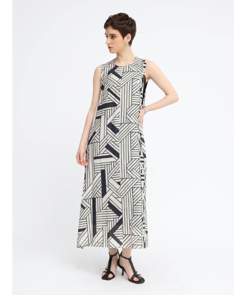 ジオメトリックプリントノースリーブワンピース