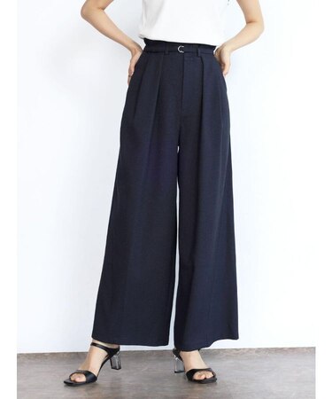 リネンライクタックワイドパンツ