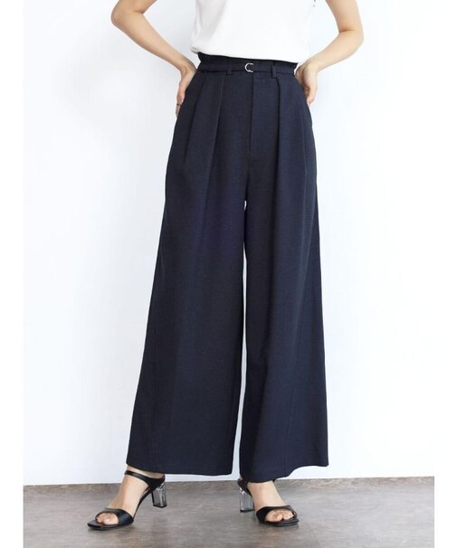 リネンライクタックワイドパンツ