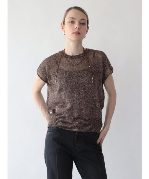 甘編みラメフレンチサマーニット