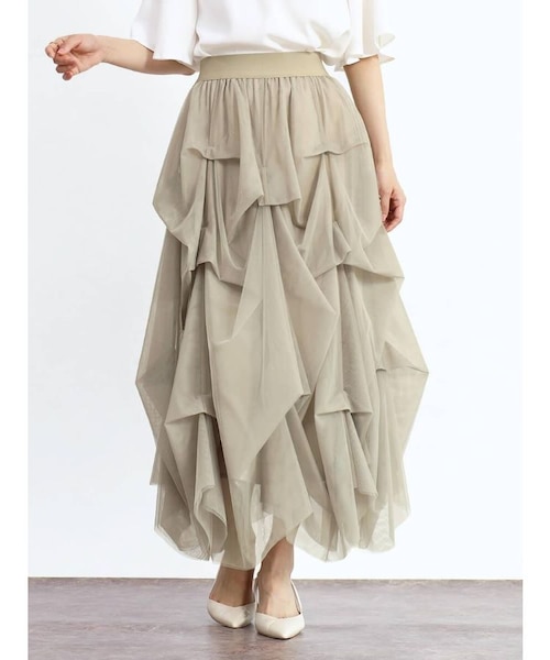 タックワークボリュームチュールスカート（beige）｜メドックの通販