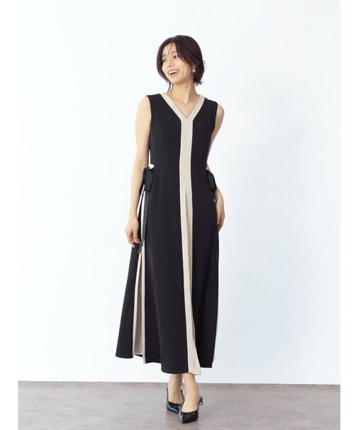 サイドリボンバイカラーロングワンピース