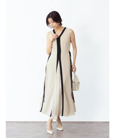 サイドリボンバイカラーロングワンピース