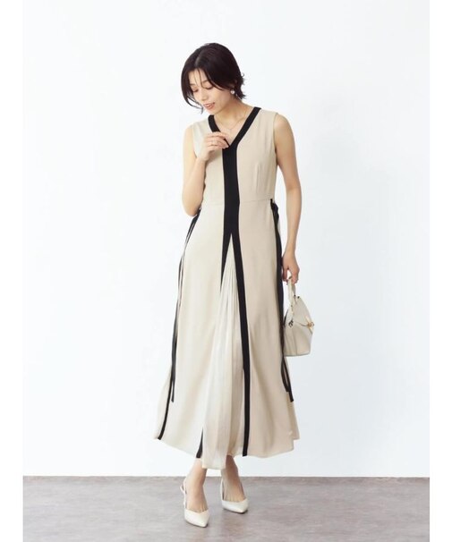 サイドリボンバイカラーロングワンピース