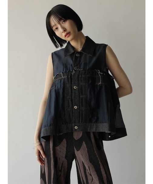 シアー×デニムアンサンブルベスト