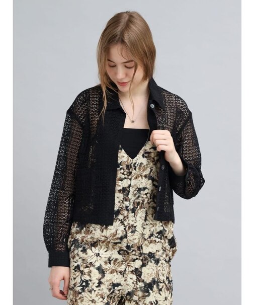 フラワーレースクロップドシャツ