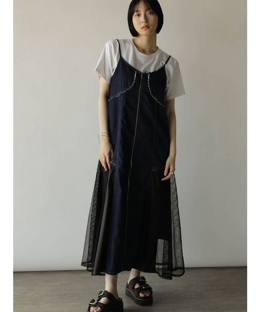 サイドメッシュデニムワンピース