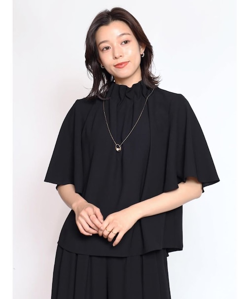 ジョーゼットギャザーネックフレアスリーブブラウス