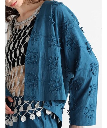 3Dフラワー刺繍コットンジャケット