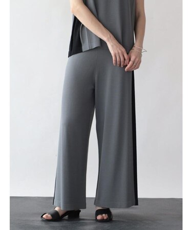 バイカラーラインニットパンツ