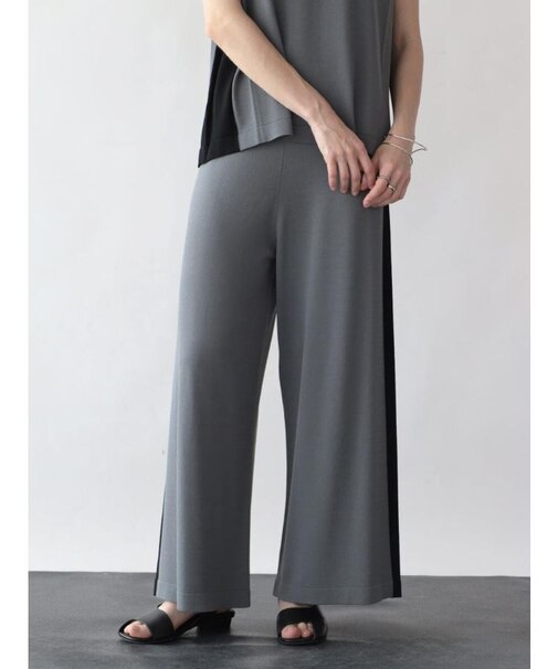 バイカラーラインニットパンツ