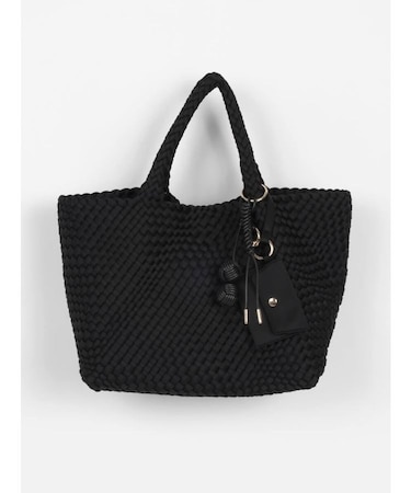 ミニポーチ付き編み込みスクエアトートバッグ