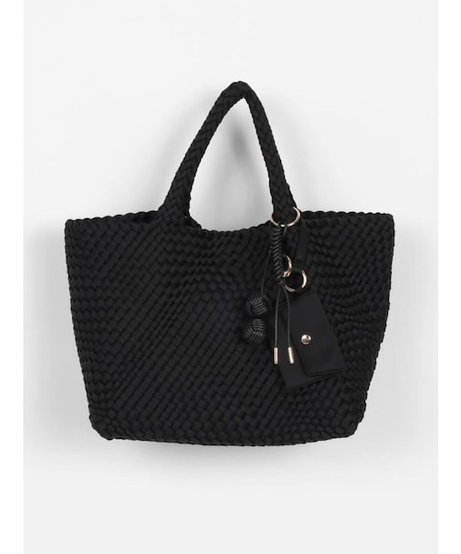 ミニポーチ付き編み込みスクエアトートバッグ